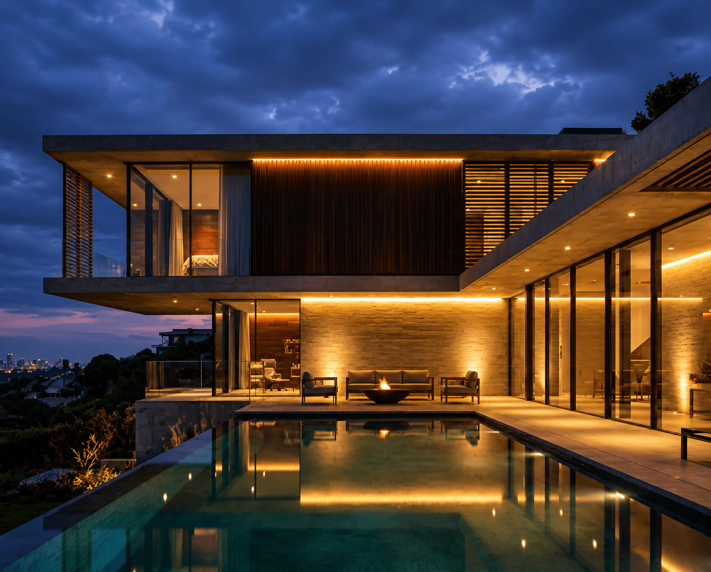 Luxury home with architectural outdoor lighting by THH Living