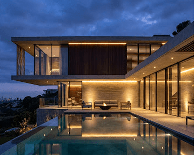 A residence transformed by architectural lighting at night